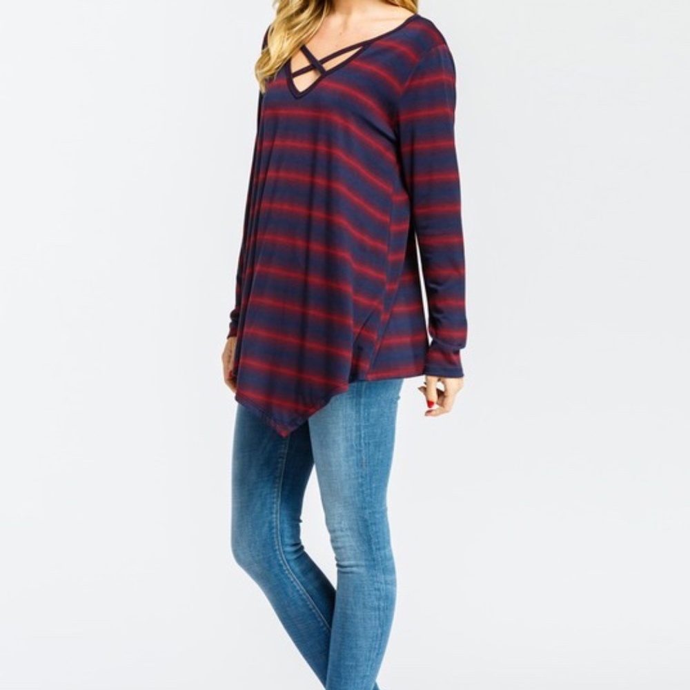 NWT Casual Striped Tunic – Criss-Cross Neckline